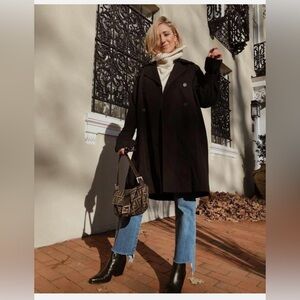 🖤SOMETHING NAVY Black Oversized Stretch Cotton Double-Breasted Trench 🖤